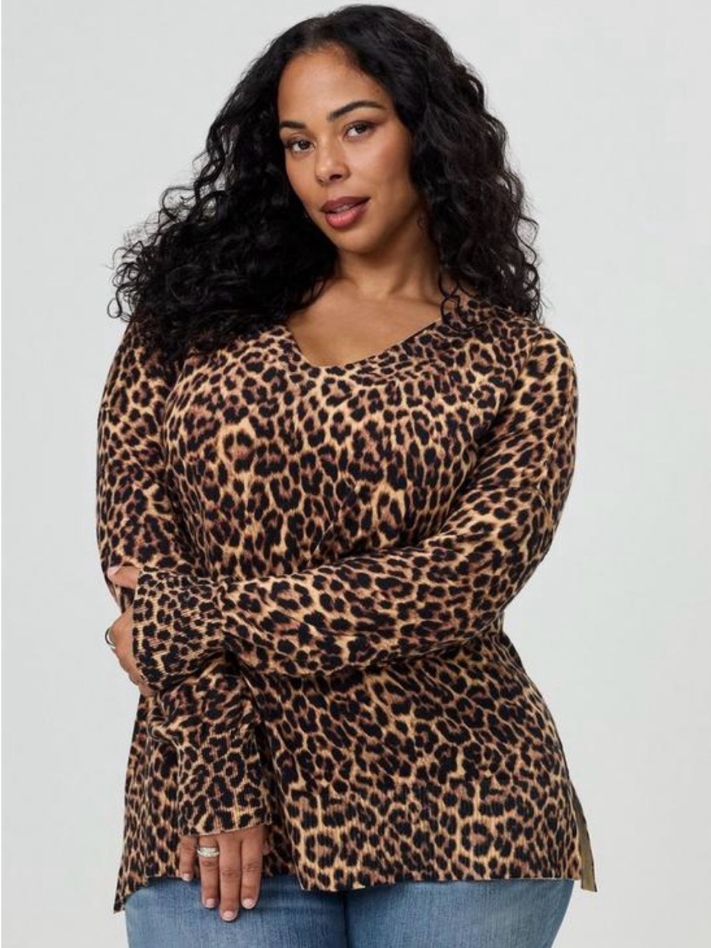Torrid 0X Leopard Print V-Neck Long Sleeve